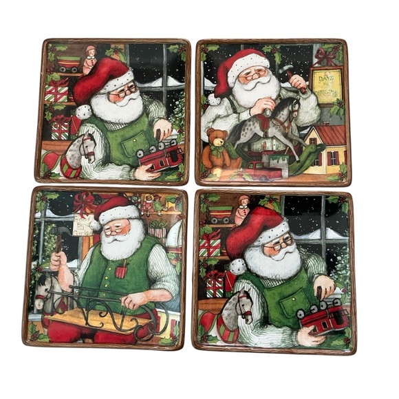 New certified international Susan Winget Santa’s workshop desert plates set 4 - Picture 1 of 8